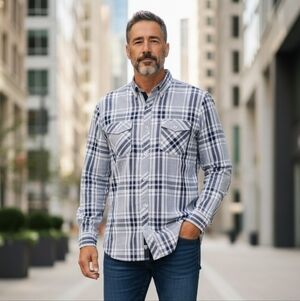 English Laundry Blue and White Plaid Men's Shirt
